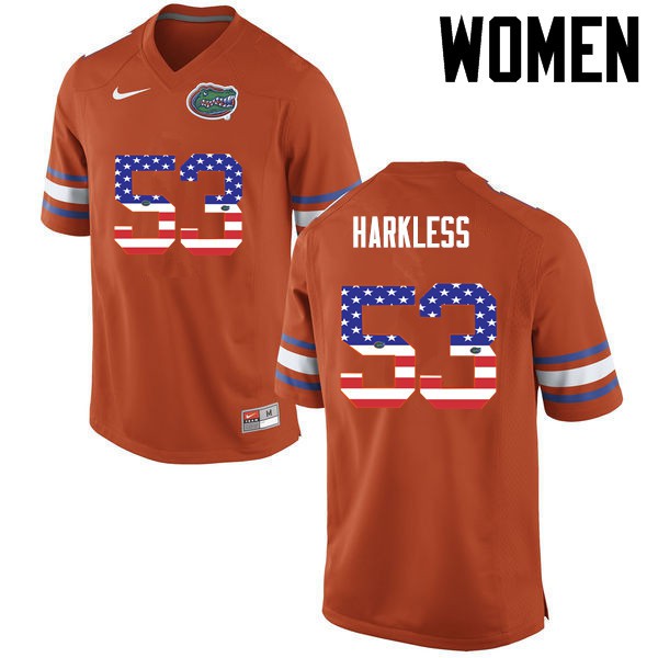 Florida Gators Women #53 Kavaris Harkless College Football USA Flag Fashion Orange